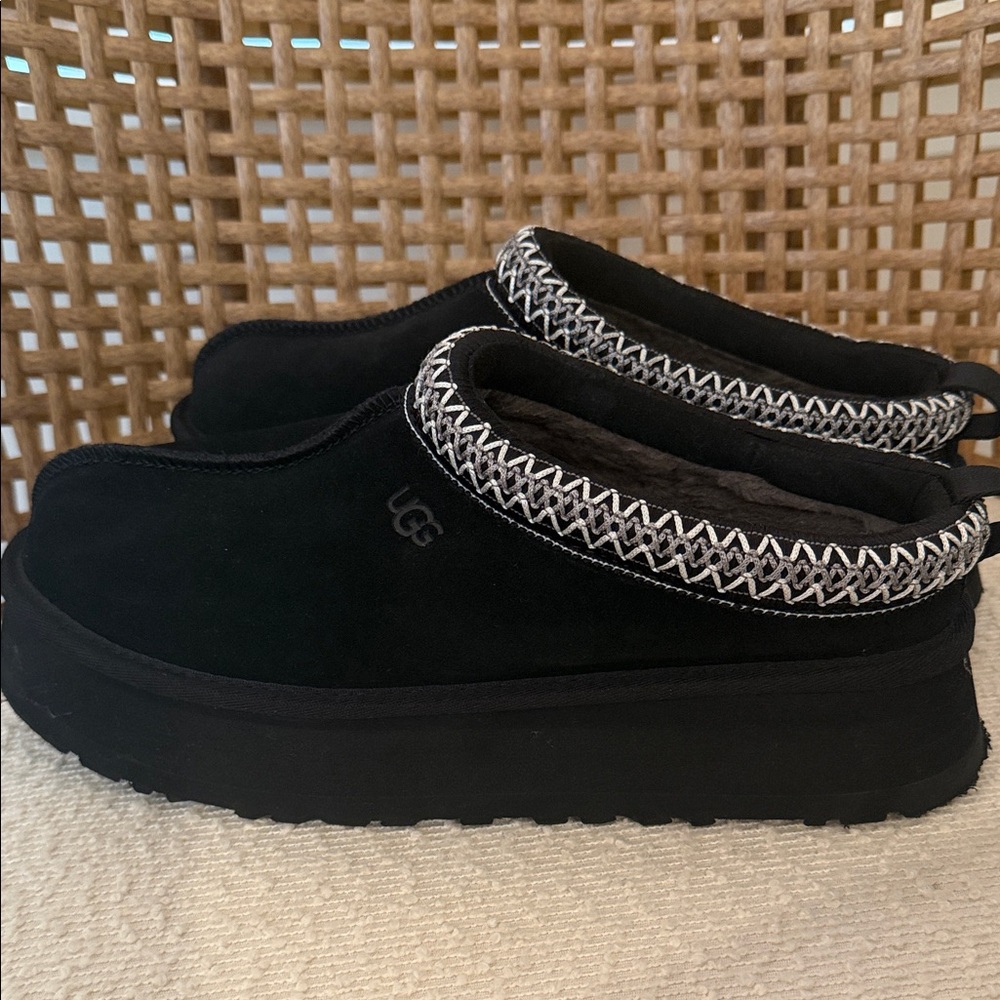 UGG Women’s Black Slippers with Patterned Trim